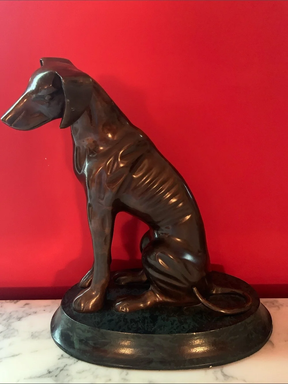Bronze Dog Statue Figurine - Brown Decorative Greyhound Sculpture 20th Century